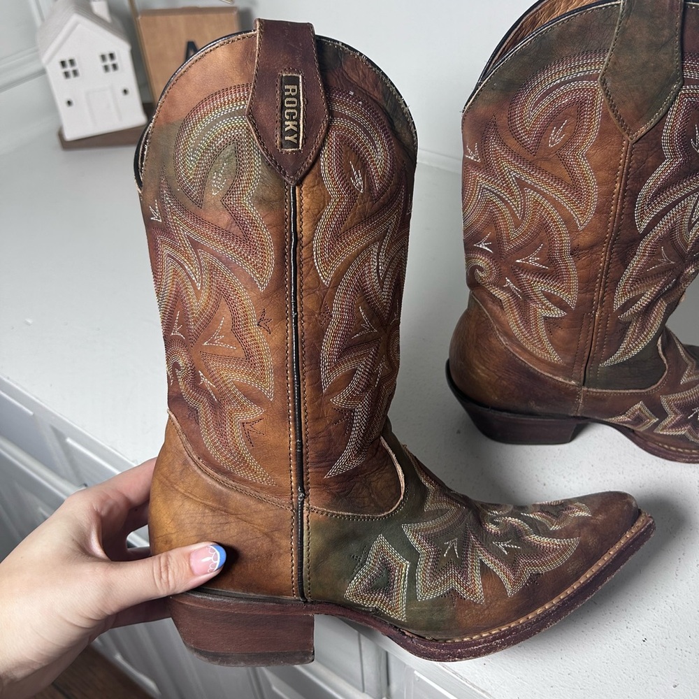 **SOLD**Rocky Women’s Western Cowboy Boots 8.5M Brown Leather Handmade - Picture 6 of 8